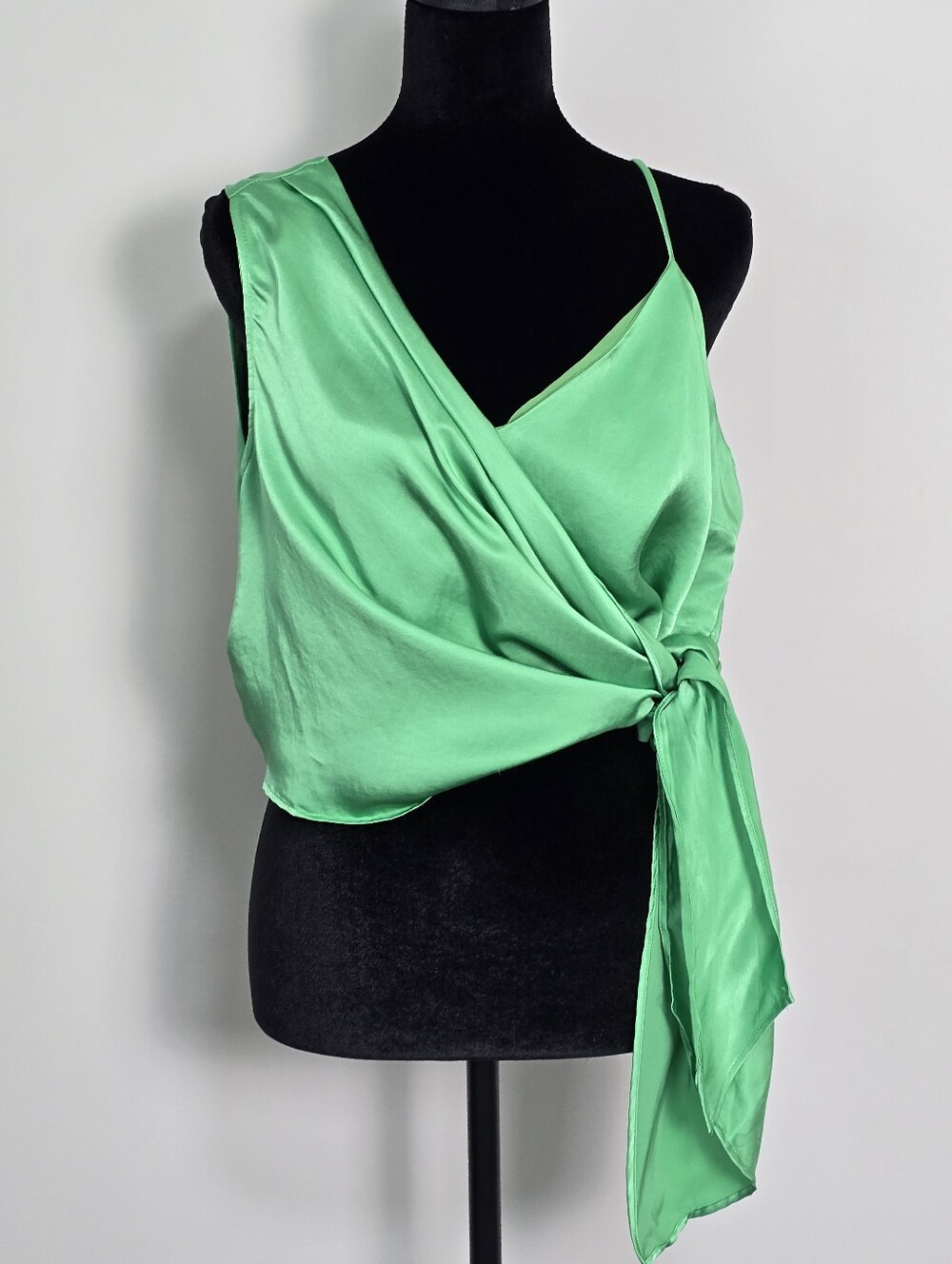 Zara Green Satin Wrap Tie Women's Top - Unbranded